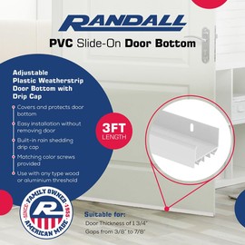 PVC Slide-On Door Bottom | Adjustable Plastic Weatherstrip Door Bottom with Drip Cap | 3 Feet (36-Inch) | for 1 3/4” Doors | White | Fits Gaps 3/8” to 7/8” | Made in The USA