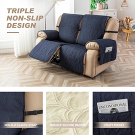 Genina couch covers for 2 cushion 100% Waterproof couch sofa reclining sofa covers 3 seat couch covers for reclining couches Furniture Protector for dog (Navy Blue, 2 Seater)
