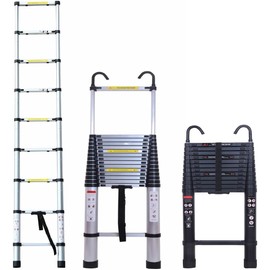 14.4ft Extension Ladder, Compact Aluminum Telescoping Ladder, Portable Lightweight Folding Telescopic RV Ladder, Collapsible Ladder for Loft, Attic, Home, 330lbs Capacity