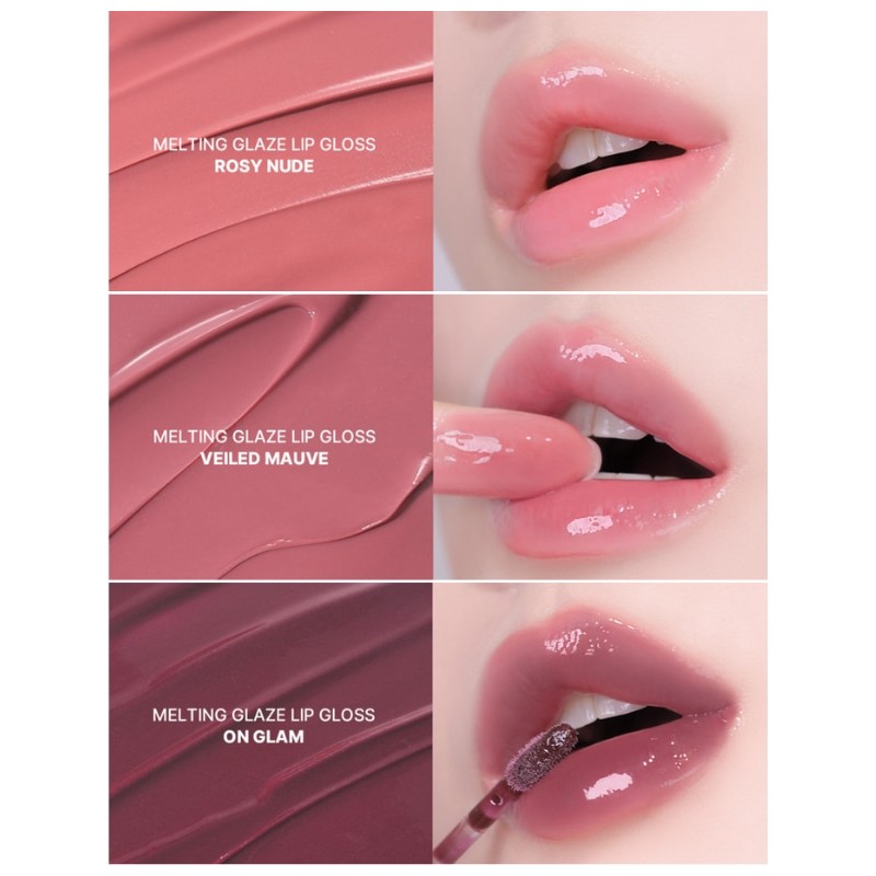 HUEMI Melting Glaze Lip Gloss 3.6g [Soft/Glam], Color:01 Rosy Nude(glam)
