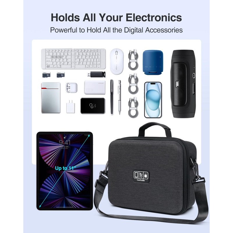 Luxtude Large Electronics Organiser Bag, Hard Tech Organiser, Shockproof Tech