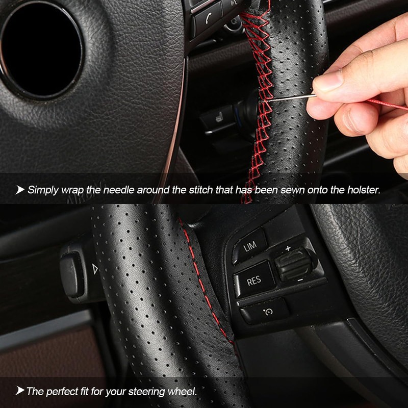 XINLIYA Car Steering Wheel Cover, Stitch on Wrap Leather Breathable