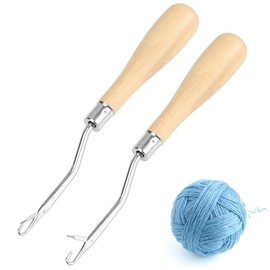 Alethron Fangnadel, 2 Stück Knüpfhaken Holz Knüpfnadel Set Latch Hook mit Griff Ergonomischer Repassiernadel Knüpfstern aus Holz für Anfänger Bastelprojekte