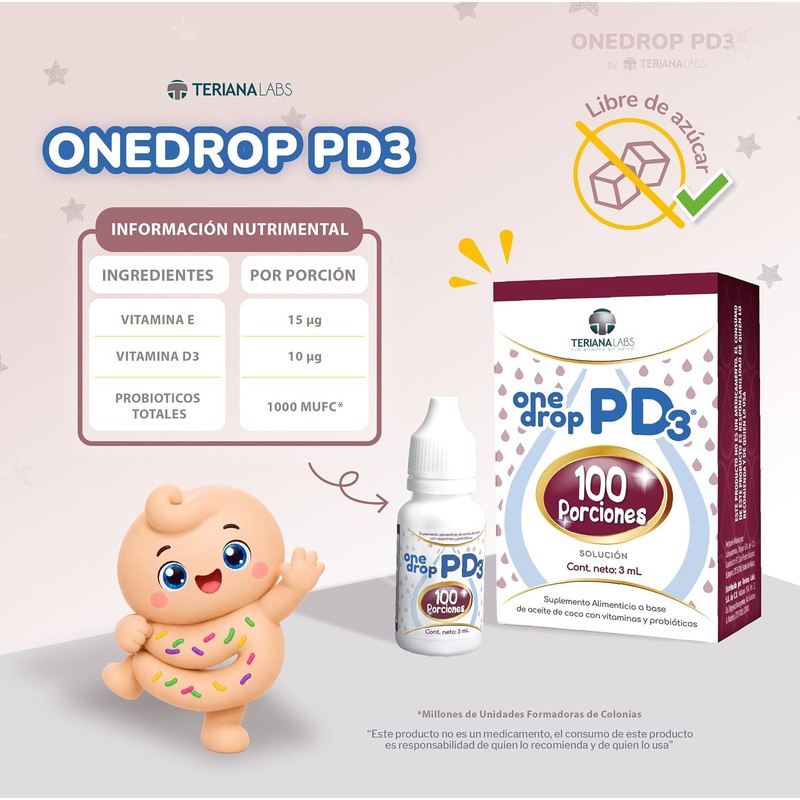 ONEDROP PD3 Probióticos y Vitamina D3 Frasco de 3 mL