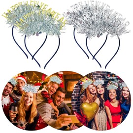 JeVenis 4 PCS Silver Stars Headband Happy New Year 2025 Party Supplies - Eve Party Headband, Hat, and Photo Booth Props