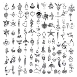 Echoed Elegance Silver Cute Charms Bulk for Bracelets Jewelry Making 100pcs