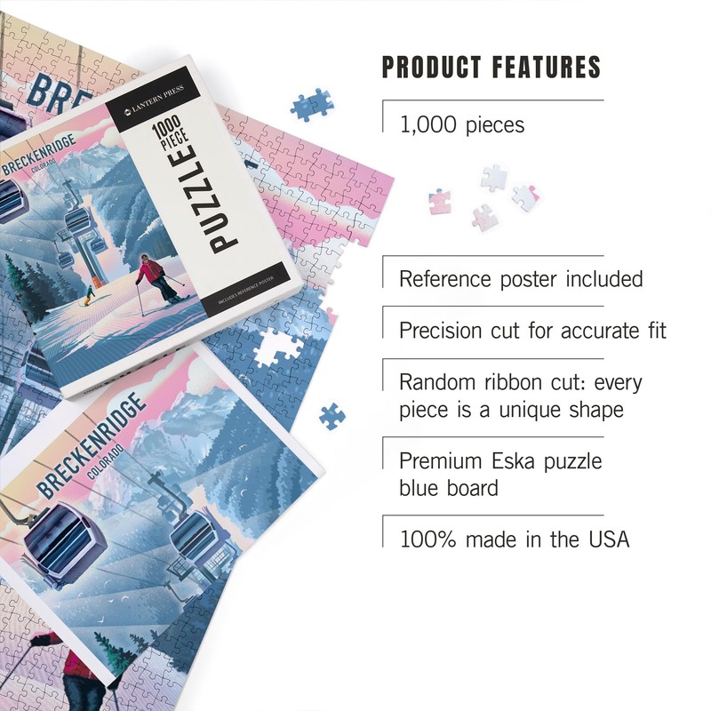 "Lantern Press Breckenridge, Colorado, Lithograph, Gondola, 1000 Piece Jigsaw Puzzle