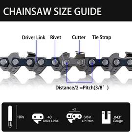 Aporozona 3PCS 10inch Chainsaw Chain, (3/8LP 043 40DL) Replacement Accessories Chainsaw Blade Fits Oregon 90PX040G, Fits Hus-qvarna H38-40, Fits RYOBI, Fits TriLink, Fits Echo, Fits Husq, Fits Worx