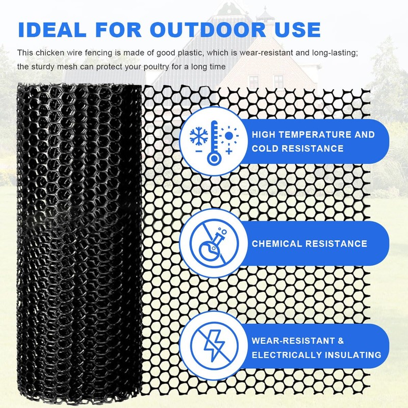 Plastic Chicken Wire Mesh Fence Roll with Zip Ties,15.7inx32.8ft Black,Chicken