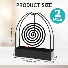 Pack of 2 Mosquito Spiral Holder, Black Spiral Mosquito Coil Holder, Metal Mosquito Coil Holder, Portable Mosquito Coil Holder, Mosquito Spiral Stand for Bedroom, Living Room, Kitchen, Office, Outdoor