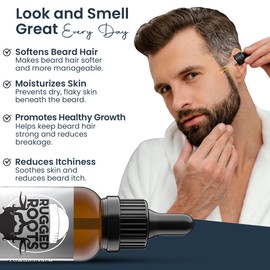Rugged Roots Beard Oil-Honest Premium Beard Care-Great for Dry Itchy Beard-Soften, Soothe with All Natural Jojoba,Argan,Grape Seed- Unique Stocking Stuffers for Men (Incognito)