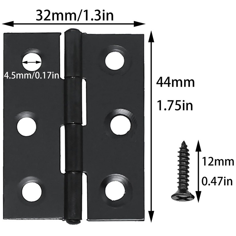 Bxian 16PCS 1.75x1.3 inch Black Stainless Steel Folding Butt Hinge
