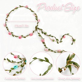 XiuGlimpse Flower Crowns For Women,Flower Headband,Flower Girl Headpiece,Flower Crown,Pink Flower Girl Dress,Blue Floral Crown,Flower Headpiece,Flower Girl Crown,Fairy Crown,Photoshoot Props 4pcs