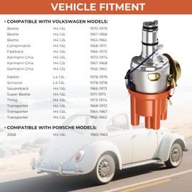 Vacuum Advance Distributor with Cap & Rotor Compatible with Volkswagen Beetle Campmobile Fastback Karmann Ghia Rabbit Scirocco - 1.5L/1.6L 4 Cyl Replace 0231178003