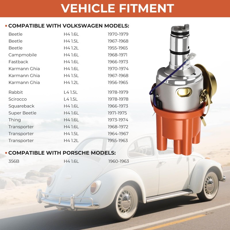 Vacuum Advance Distributor with Cap & Rotor Compatible with Volkswagen