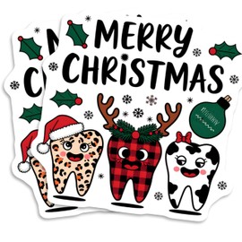(2 Pack) Merry Christmas Tooth Stickers Sticker - Holiday Dental Stickers - Cute Christmas Dental Decor - 2 Pack - 5 Inches - Made in USA - PLDFS10840