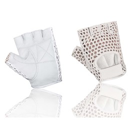Kango Fitness Leather Padded Crochet Breateable Fingerless Weight Lifting Exercise Gym Wheelchair Gloves White W 1061 (L)