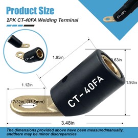 2PK CT-40FA Welding Terminal Connector, Welding Lug Connector Adapter, Terminal Lug for Lenco Style LC-40 LC-40HD Male Leads Connectors, 17/32" Stud Hole, Angle 45°, 08030