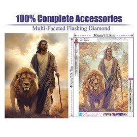 BOHADIY Jesus Diamond Painting Kits for Adults. Easter Religion Christ Diamond Art Full Drill Round Gem Art Lion 5D Diamond Dots Suitable Home Wall Decor 12x16inch