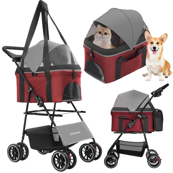 CHIHUAHUA 2-in-1 Foldable Pet Stroller with Canopy, 4 Wheels Pet