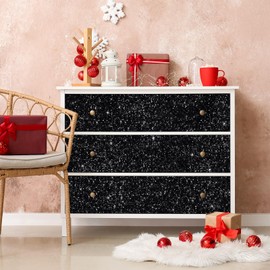 CRE8TIVE 8"x80" Black Chunky Glitter Wallpaper Border Peel and Stick Wall Border Sparkle Sequins Removable Wallpaper Self Adhesive Fabric Black Contact Paper for Cabinets Dressers Ceiling DIY Crafts