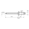 6mm x 8mm Blind Pop Rivet Dome Head Aluminium/Steel Shaft