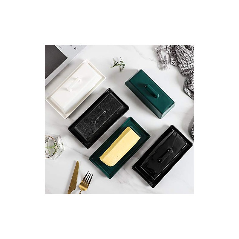Sizikato Porcelain Butter Dish with Lid, Matte Black-7.5 inch