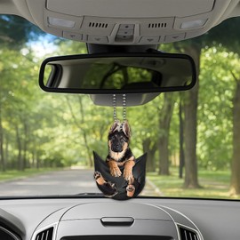 GAOLAOSY German Shepherd Car Rear View Mirror Charm, 2D Flat Acrylic Auto Hanging Accessories, Cute Dog Decoration Pendant for Rearview Mirror, Adorable Vehicle Interior Ornament for Women (Style1)