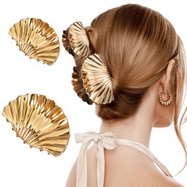 Metal Hair Clips for Women, Elegant Seashell Gold Claw Clips for Styling, Durable Hairs Accessories for Thick and Thin Hair, Strong Hold Decorative Holiday Gifts (Gold)