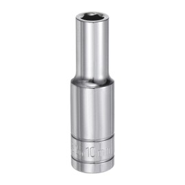 sourcing map 6-Point Socket 1/2" Drive 10mm Metric 3.1" Length 45# Steel Deep Sockets Full Polishing Chrome Sockets for Car Repair Mechanical Maintenance Home Use