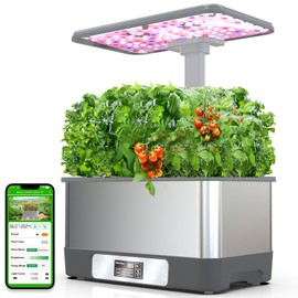 Indoor Herbs Garden,WiFi&APP-Hydroponics Growing System Kit,BHTNYOO/8 Pods Soilless Planting Gardening Boxs with LED Grow Lights,Water Pump, Timer,Timer,for Home(Grey)
