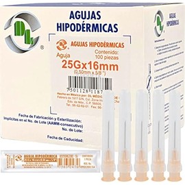 Agujas Hipodérmicas 25G x 16 mm – Caja 100 unidades DL
