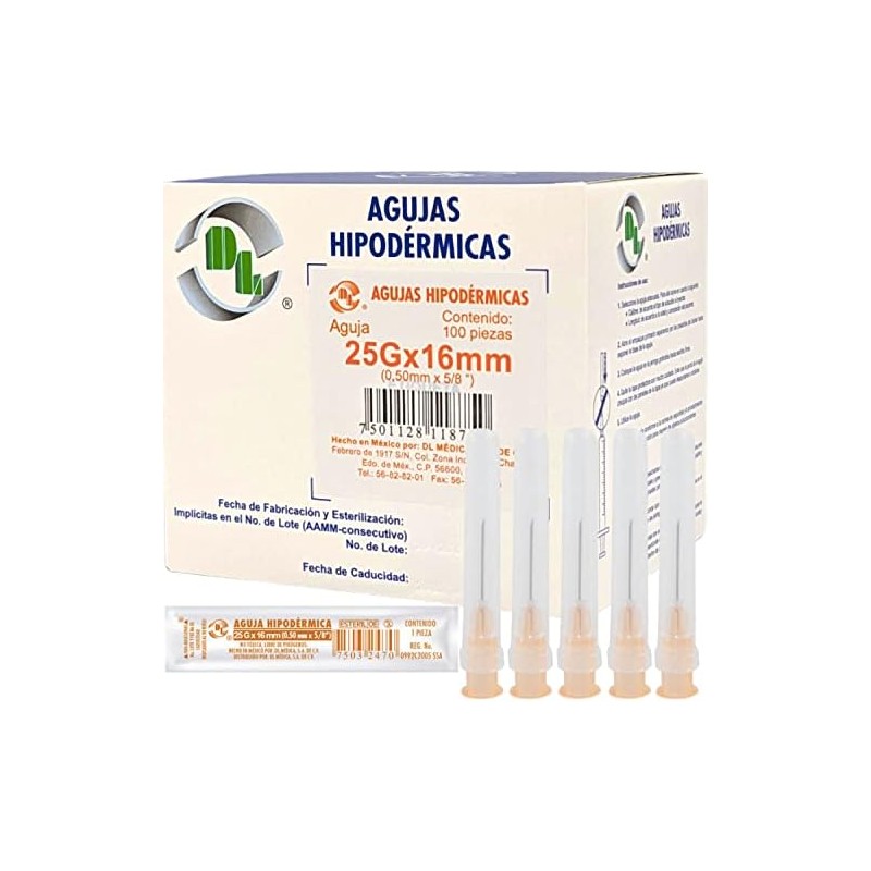 Agujas Hipodérmicas 25G x 16 mm – Caja 100 unidades