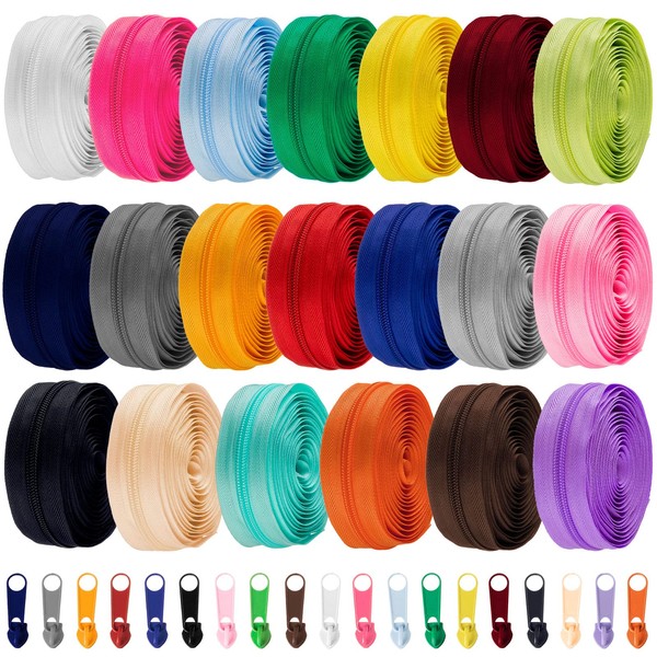 WILLBOND Sewing Zippers No. 5 Nylon Coil Zippers Assorted Zipper for Sewing with Zipper Sliders for DIY Tailor Sewing Crafts Supplies, 20 Color (20 Pcs)
