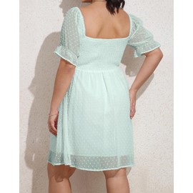 Plus Size Sage Green Dress Easter Summer Casual Pastel Puff Sleeve Square Neck Short Chiffon Mini Sundresses 2025