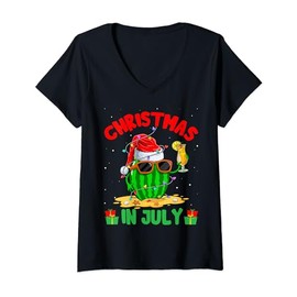 Summer Christmas in July Watermelon Wear Sunglass Santa Hat T-Shirt mit V-Ausschnitt