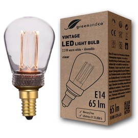 greenandco Dimmable Vintage Design LED Bulb for Mood Lighting | E14 ST45 | Clear | 2.3W 65lm | 1800K Extra Warm White | 320° | 230V | Flicker-Free | Edison Bulb