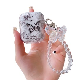 leobray Compatible with AirPods 1&2 Case for Women Girls,Cute Black Butterfly pattern Design Soft TPU Case with Keychain Anti-dust Shockproof Protective Cover for AirPods 1&2 (Black Butterfly)
