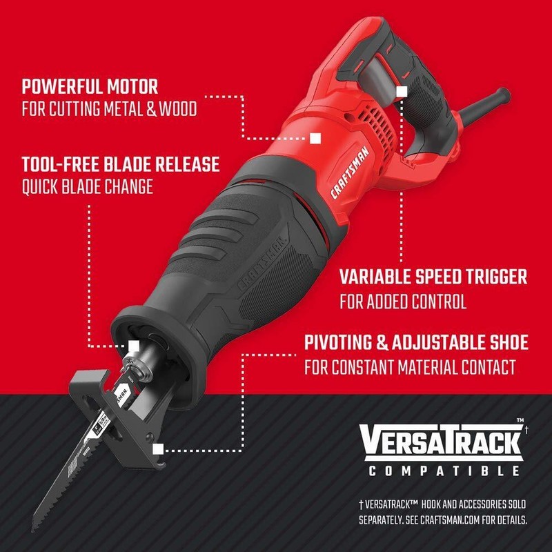 CRAFTSMAN Reciprocating Saw, 7.5-Amp, Corded (CMES300), Red, Black