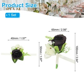 PATIKIL Wrist Corsage and Boutonnieres Set, 2 Pcs Artificial Rose Wedding Bridesmaids Corsage Prom Wristband Mother Women Graduation Party Concert, Black