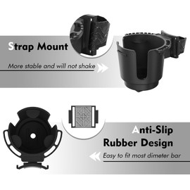 Multi-Angle Adjustable Cup Holder, Universal Cup Holder for Wheelchairs, Walkers, Strollers, Golf Carts & Camping - Clamp Fits 0.85-1.75 Inches (Black, Large)