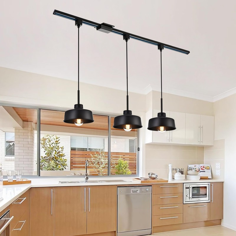 MELUCEE 3 Pack H Type Track Pendant Lighting Black Industrial