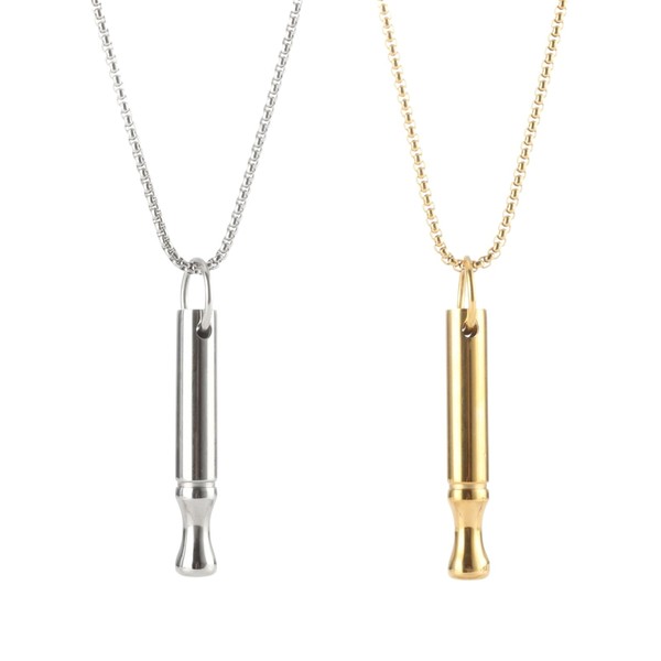 Xumann 2PCS Breathing Necklace, Fashion Golden Silver Titanium Steel Whistle