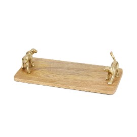 Artesà Rectangular Serving Platter, Mango Wood Board with Leopard Shaped Handles, 32 x 15cm