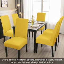 JQinHome Dining Chair Covers Dining Room Chair Slipcovers, 4 Pack High Stretch Removable Washable Parsons Chair Slipcover for Home Party Hotel Wedding Ceremony (Lemon Yellow)