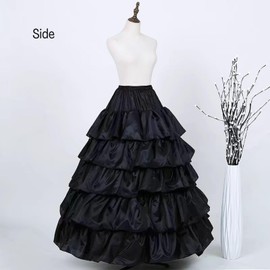 Wohnvoraus Women's Crinoline Petticoat 4 Hoops Underskirt 5 Ruffles Ball Gown Crinoline Half-Slip for Wedding Bridal Dress Black Petticoat Hoop Underskirt