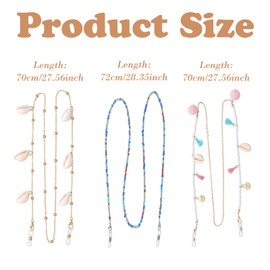 KASESSS 3 Pcs Glasses Chain, Glasses Strap, Sea Shells Sunglasses Strap, Sunglasses Chain with 3 Pairs of Buckles, Non-Slip Glasses Chain for Women, Spectacles Cord for Men and Women Lightweight