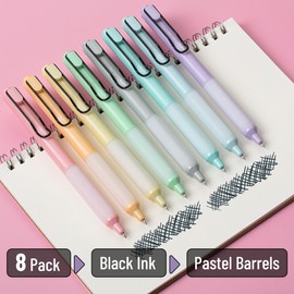 Mr. Pen- Retractable Gel Pens, 8 Pack, Black Ink Gel Pens, Pastel Barrels, Fast Dry, Gel Pens Fine Point 0.5mm, Retractable Pens, Cute Pens, Gel Ink Pens, Aesthetic Pens for Journaling Fine Tip Pens