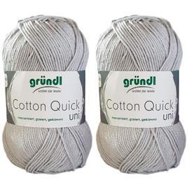 2x50 Gramm Gründl Cotton Quick 100% Baumwolle, Häkelgarn mercerisiert, gasiert, gekämmt inkl. Anleitung für ein Meerschwein (129 Hellgrau)