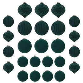 KI Store Velvet Christmas Balls Green 25pcs Flocked Christmas Tree Ornaments Assortment for Xmas Tree Holiday Decor